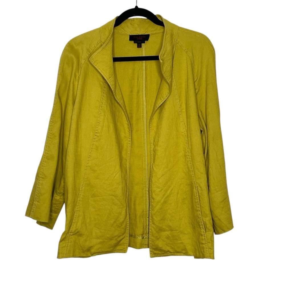 Talbots Collection Green Linen Blend 3/4 Length Sleeves Open Style Jacket Sz 14